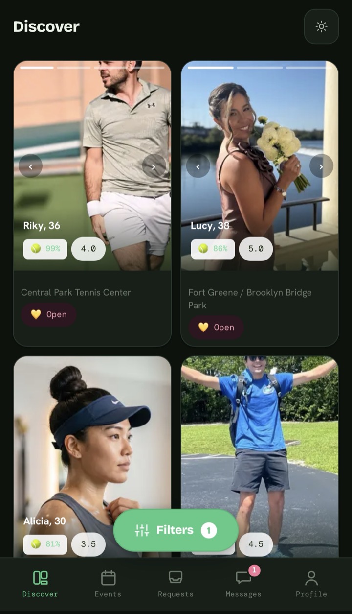 Court Mates discover screen โ browse tennis players across NYC with match scores